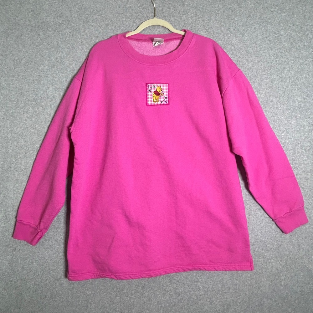 Vtg 90s Disney Catalog Winnie the Pooh Pink Sweatshirt Tunic Made USA L Oversize